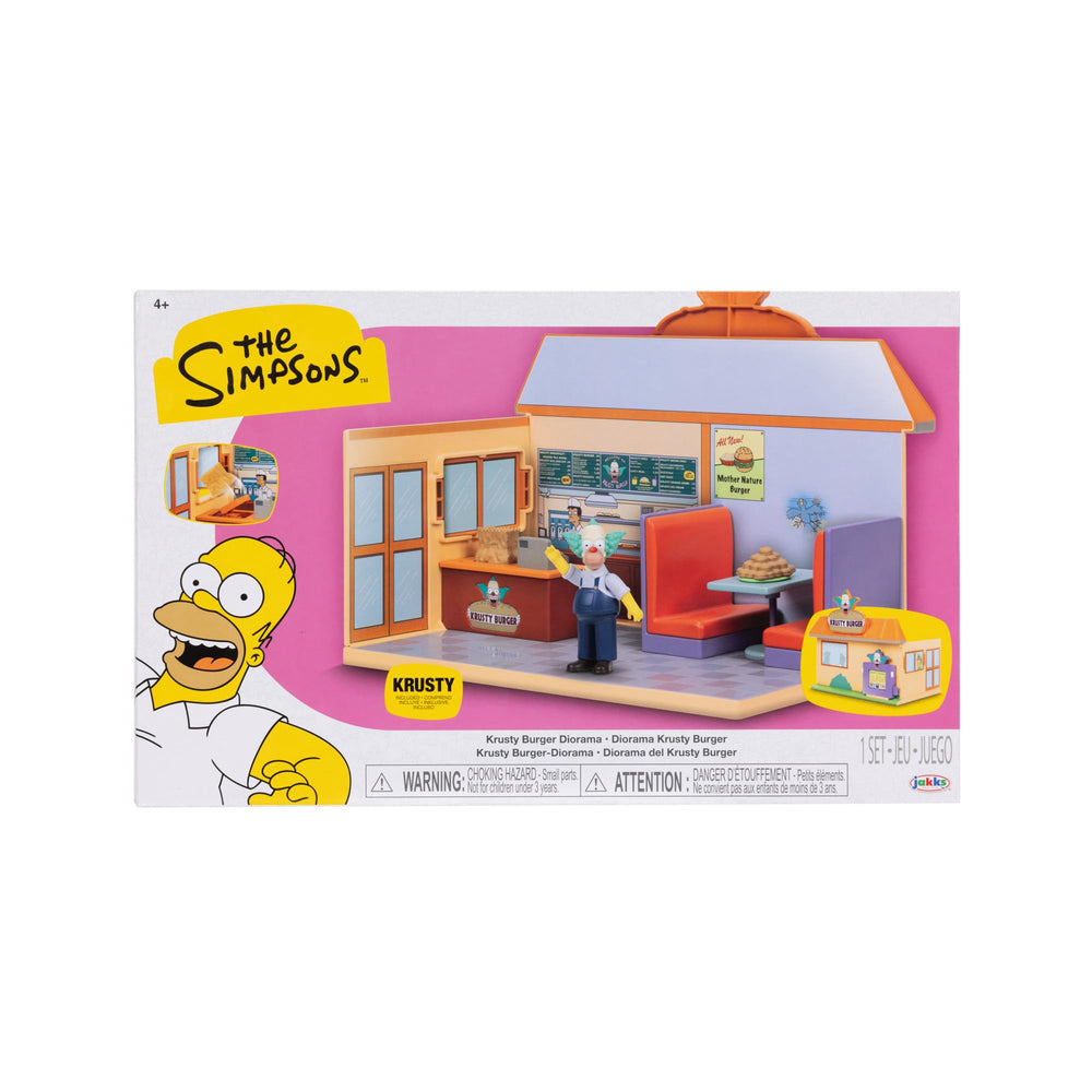 Krusty Burger Diorama featuring Krusty burgers and accessories for collectible scenes.