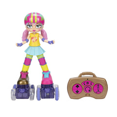 Front view of Rainbow Riley with bright roller skates