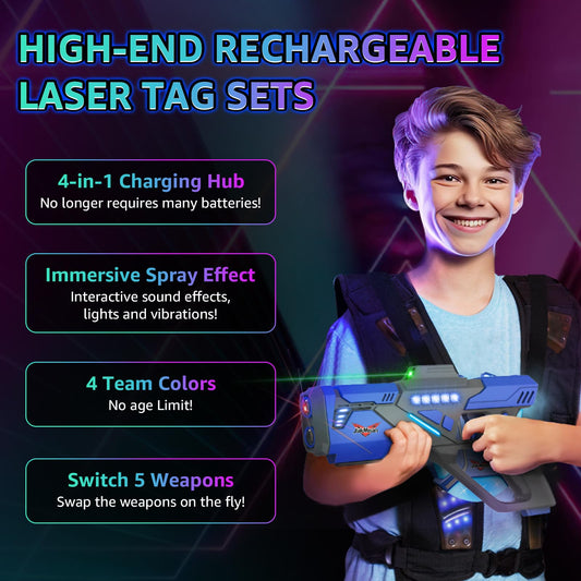JakMean laser tag vests 4-pack with hit feedback light signals