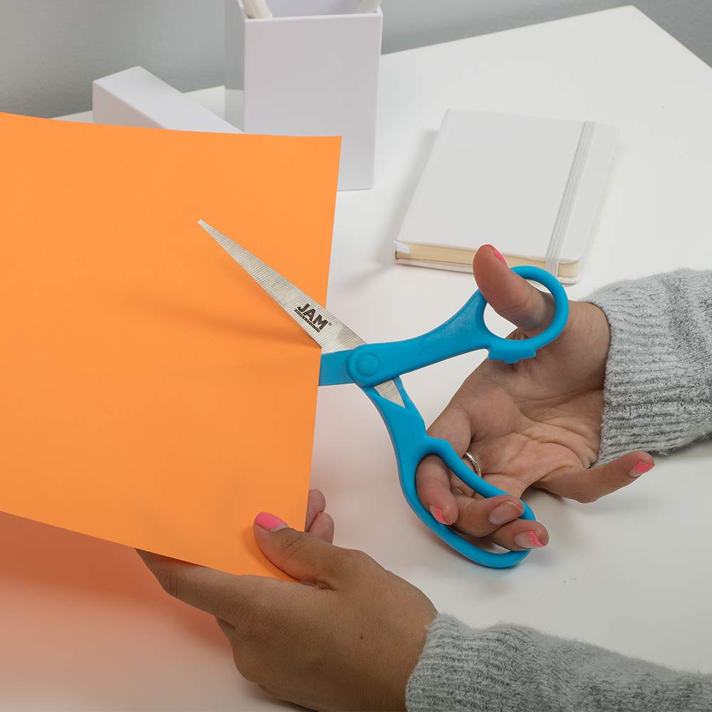 JAM Paper blue desk scissors as a reliable office companion.