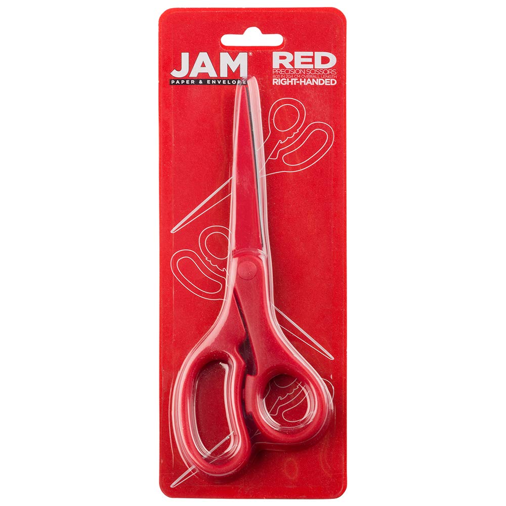JAM Paper red precision scissors ideal for home, office, and crafts.