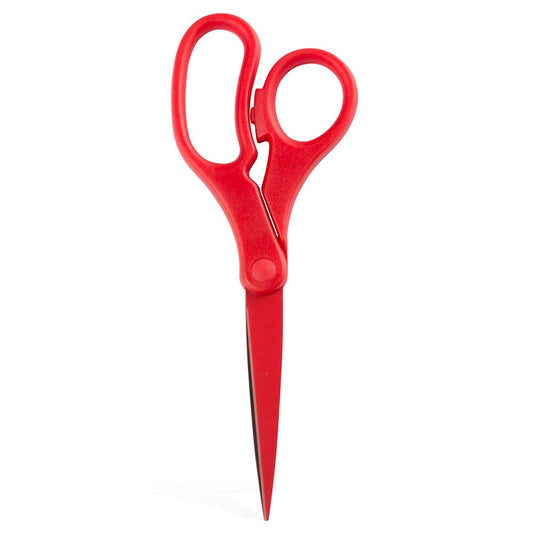 JAM Paper precision scissors in red with an ergonomic 8-inch design for clean cuts.