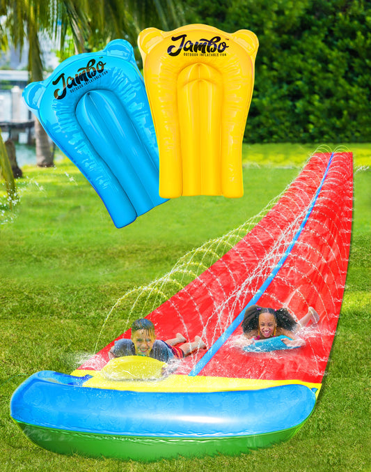 JAMBO 24ft XL slip splash slide with three lanes ready for backyard races