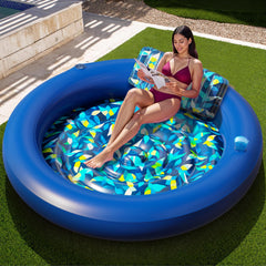 JAMBO round tanning pool lounger with neck pillow for comfortable sunbathing.