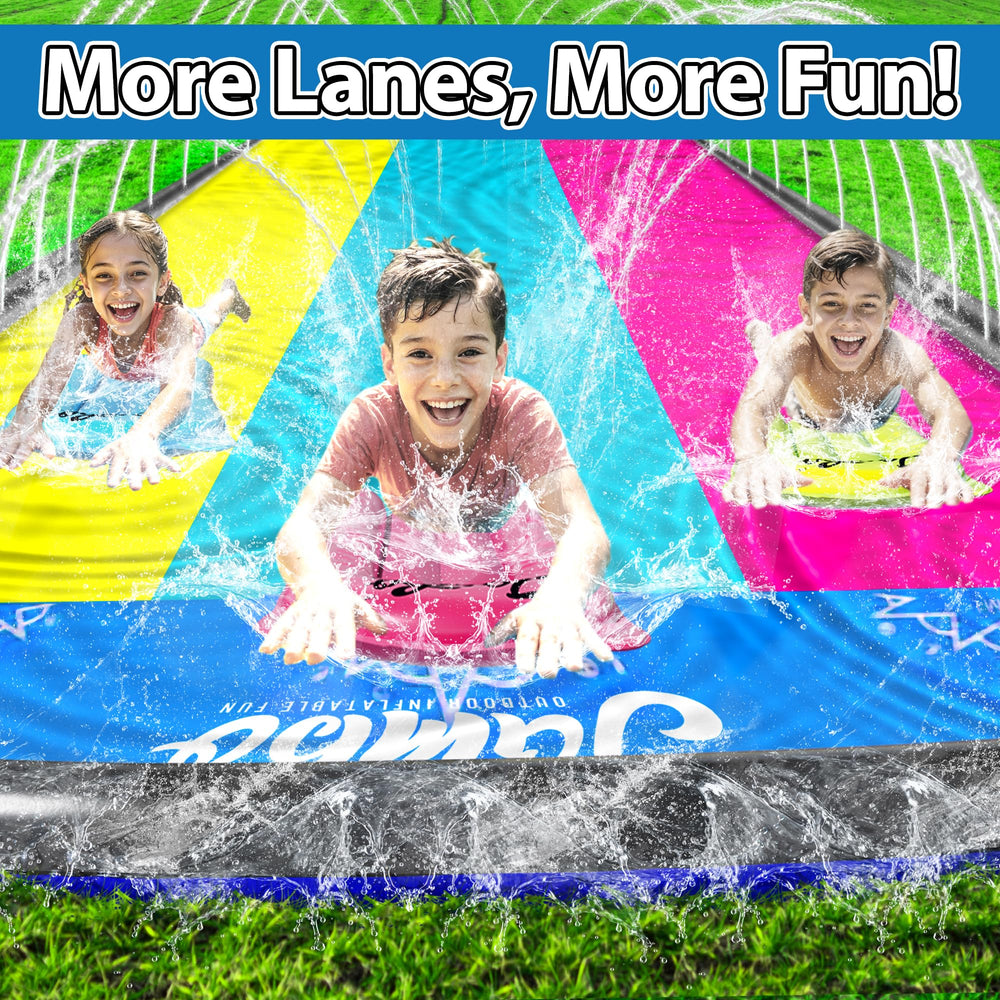 JAMBO XL slip-splash slide three-lanes demonstrates competitive racing for kids and friends