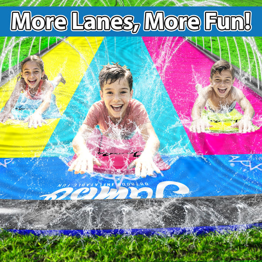 JAMBO XL slip-splash slide three-lanes demonstrates competitive racing for kids and friends