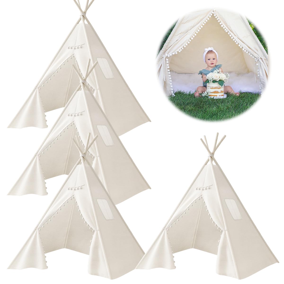 Jamceoceo 4-pcs teepee tents package, four cozy play spaces for group creativity