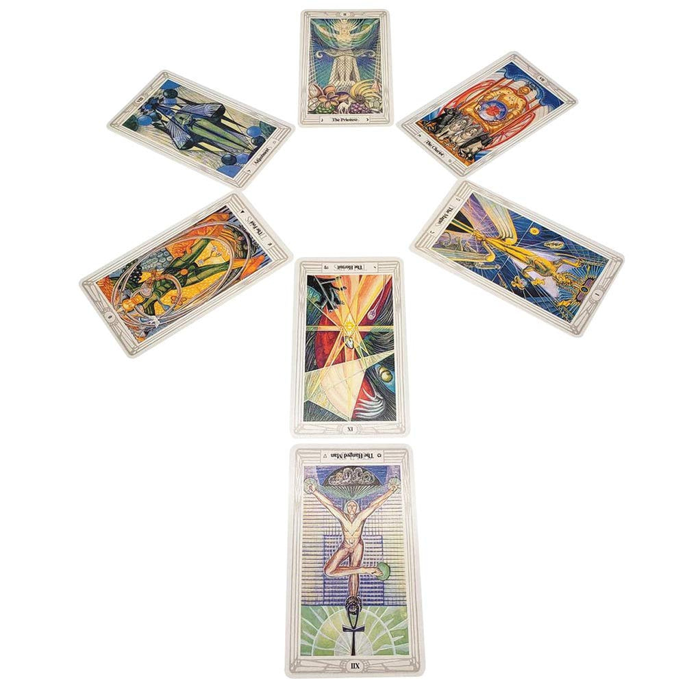 Jamron Thoth tarot deck in hand demonstrates portable, pocket-ready design.