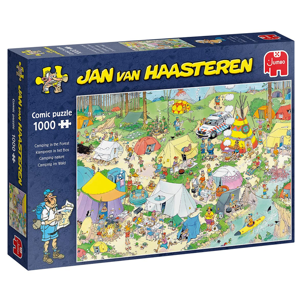 Jan van Haasteren puzzle box front showing forest scene for family game night.
