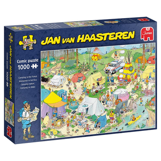 Jan van Haasteren puzzle box front showing forest scene for family game night.