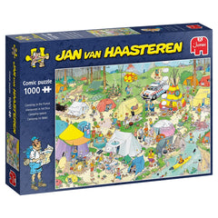 Jan van Haasteren puzzle box front showing forest scene for family game night.