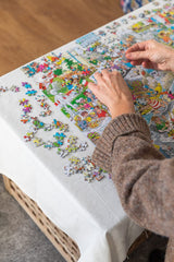 Finished Jan van Haasteren puzzle size 68 by 49 cm ready for display.