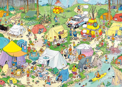 Jan van Haasteren Camping in the Forest scene ready for 1000-piece challenge.