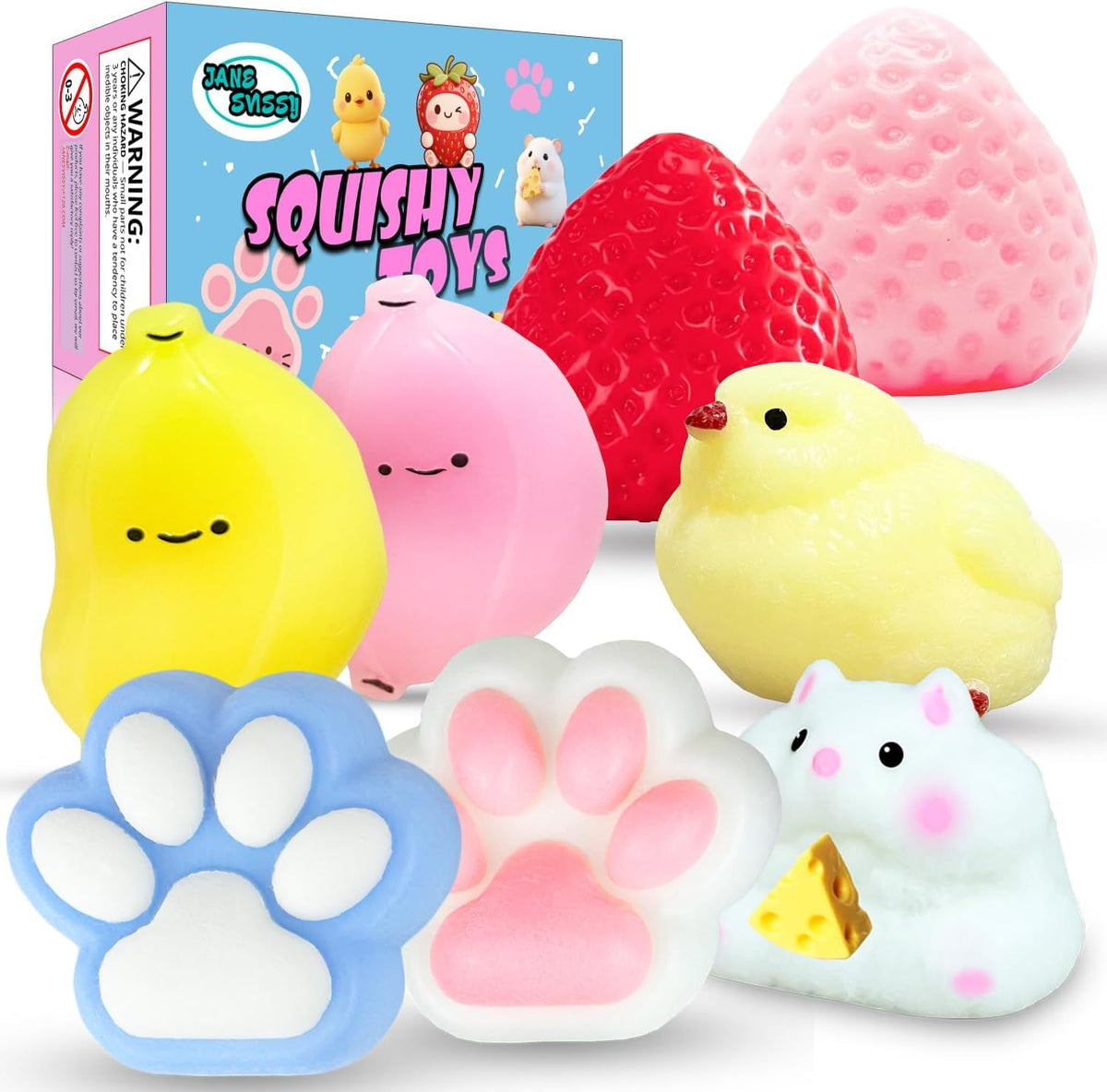 JANESVISSY 8-pcs taba squishies pack for kids, colorful silicone stress toys