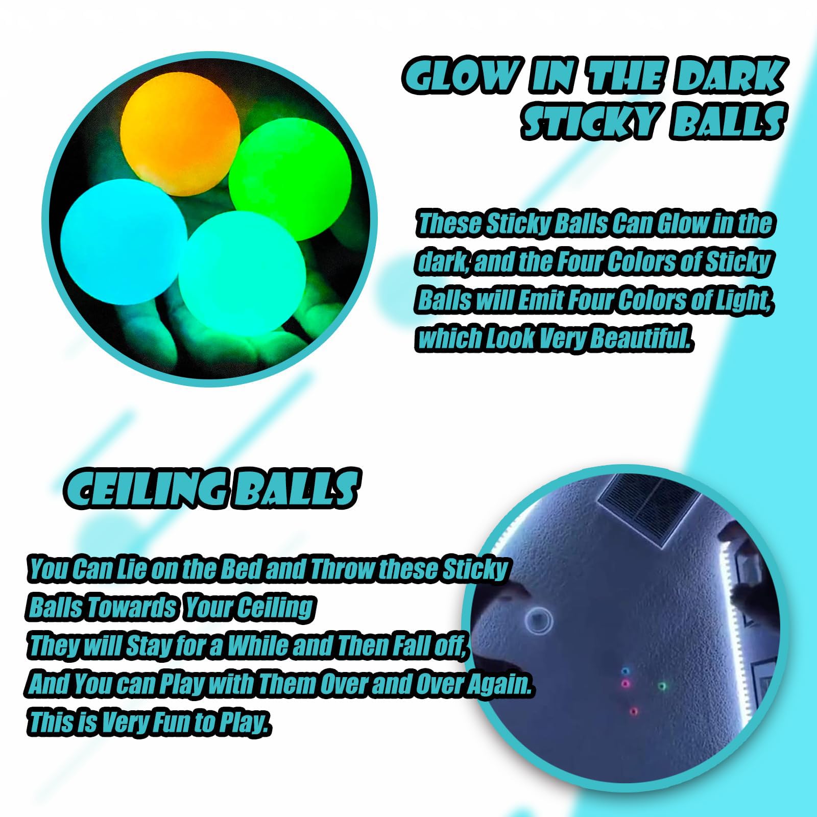 JANESVISSY glow sticky ball washable for repeated use.