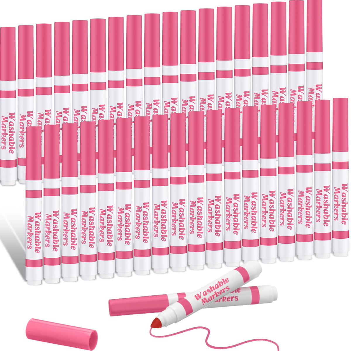 Janjaugh 36 pink washable markers bulk pack for kids, vibrant color and easy cleanup.