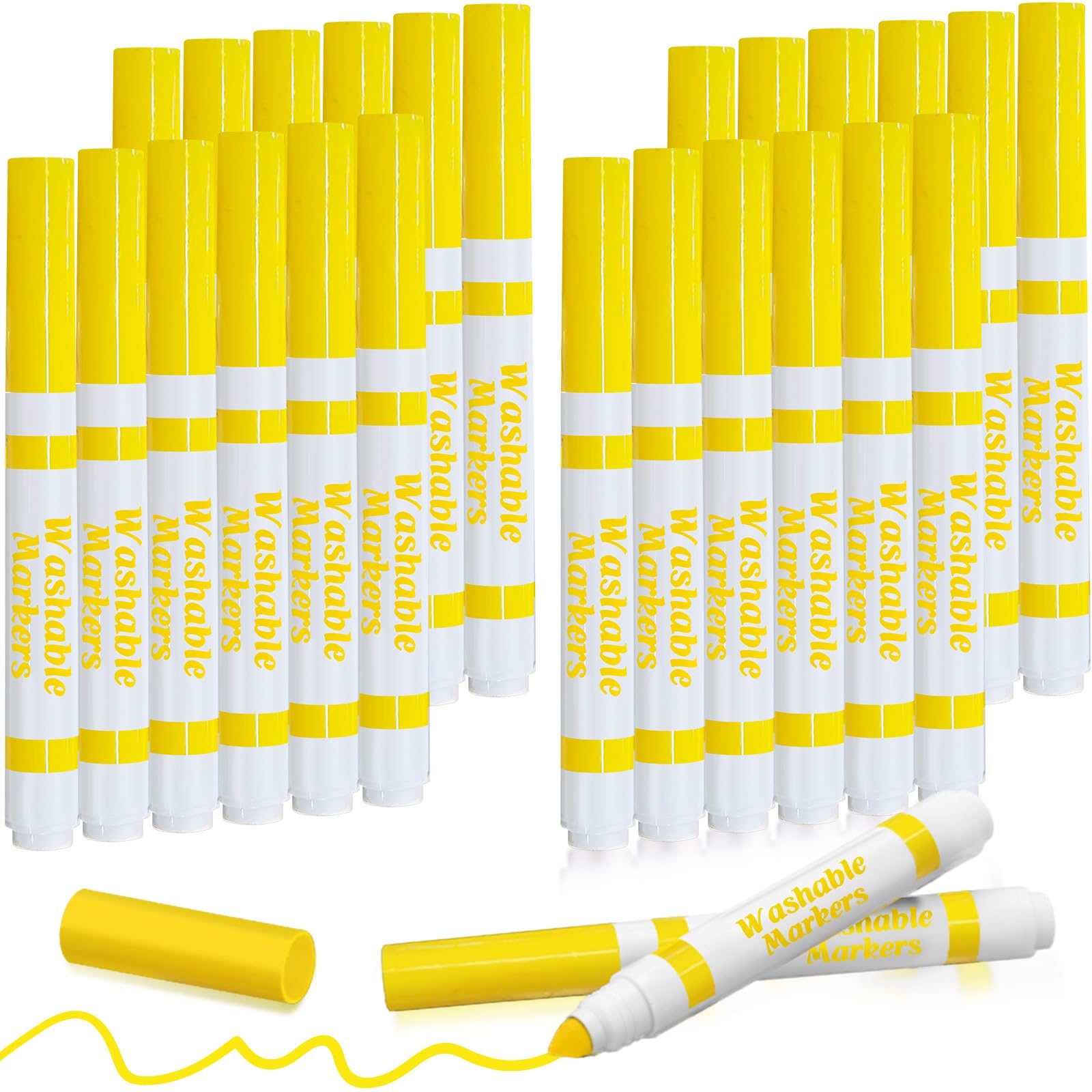 Janlaugh 24-piece yellow washable markers bulk for classroom art projects