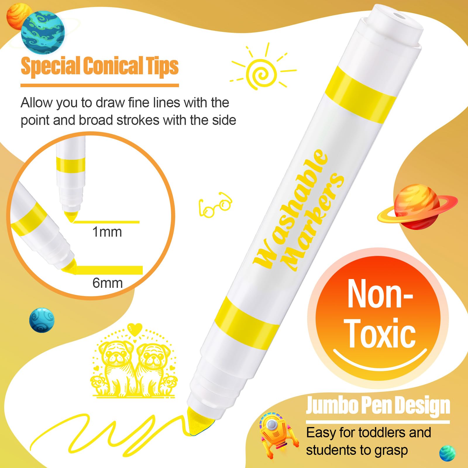 Janlaugh conical-tip broad-line markers for versatile coloring