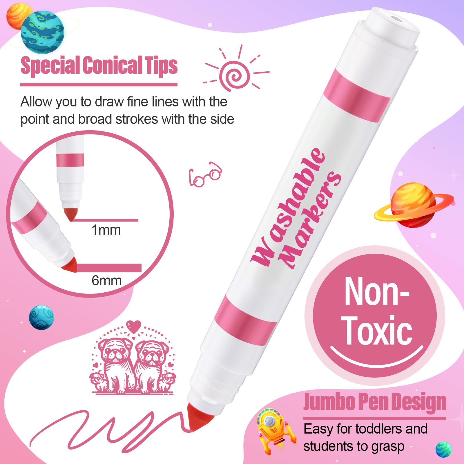 Janlaugh light pink markers with conical tip ideal for broad fills and fine lines.
