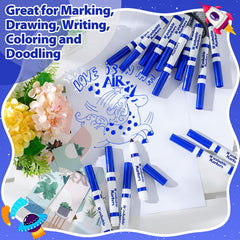 Janlaugh blue markers clean up easily from skin, clothing, and most fabrics