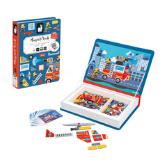Janod Magnéti'Book Firefighters compact design fits shelves and bags.