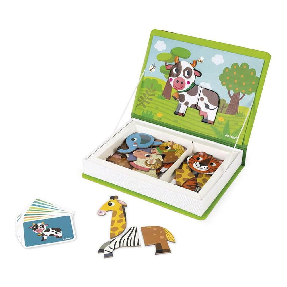 Janod MagnetiBook design cards show ideas for creative animal combinations