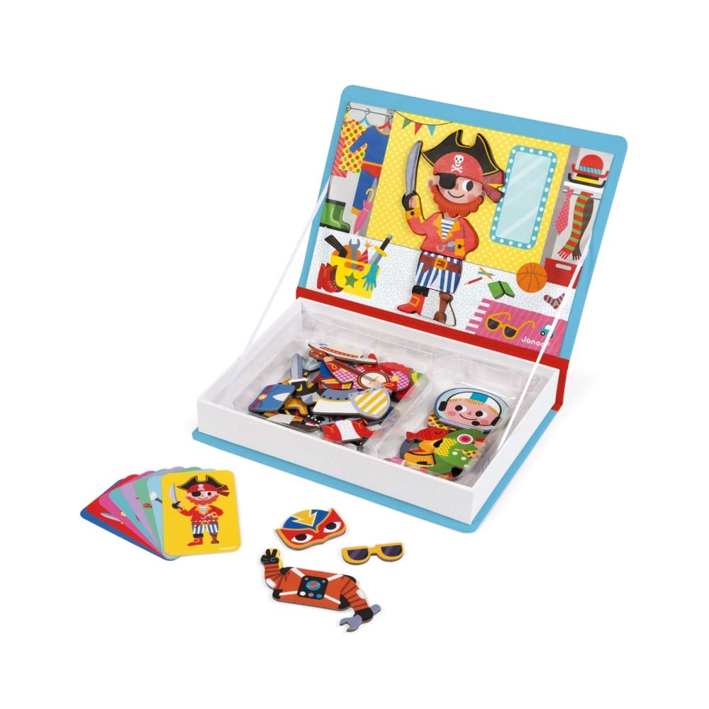 Janod MagnetiBook magnets help develop hand-eye coordination during dressing tasks.