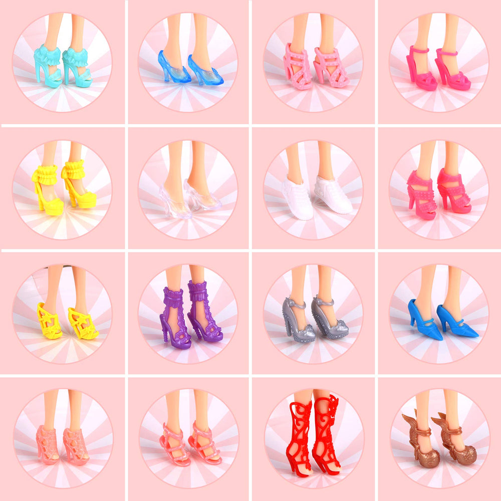JANYUN 12-inch doll shoes in bright colors for mix-and-match play.