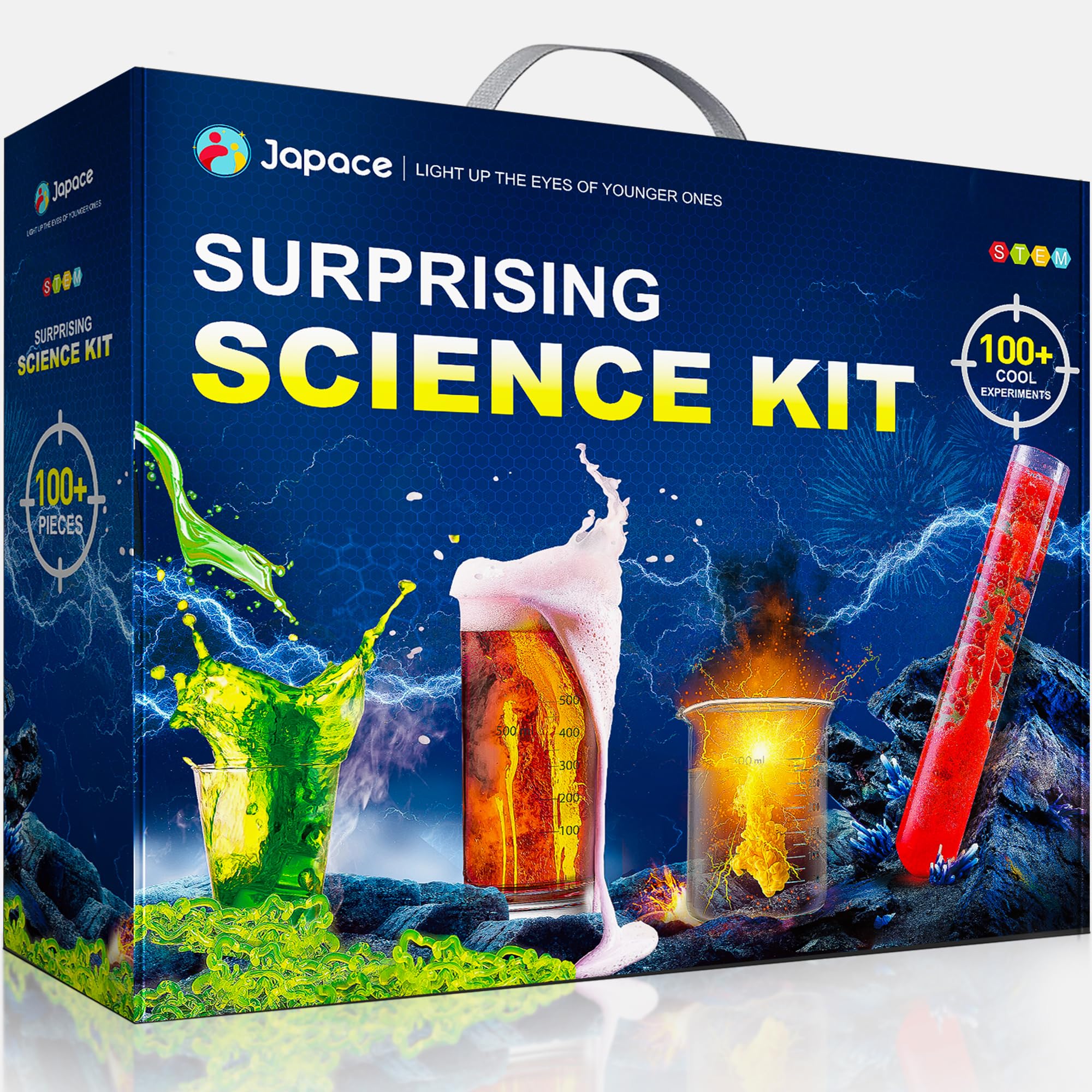 Japace 100+ Experiments Kit front view shows a complete STEM set for curious kids