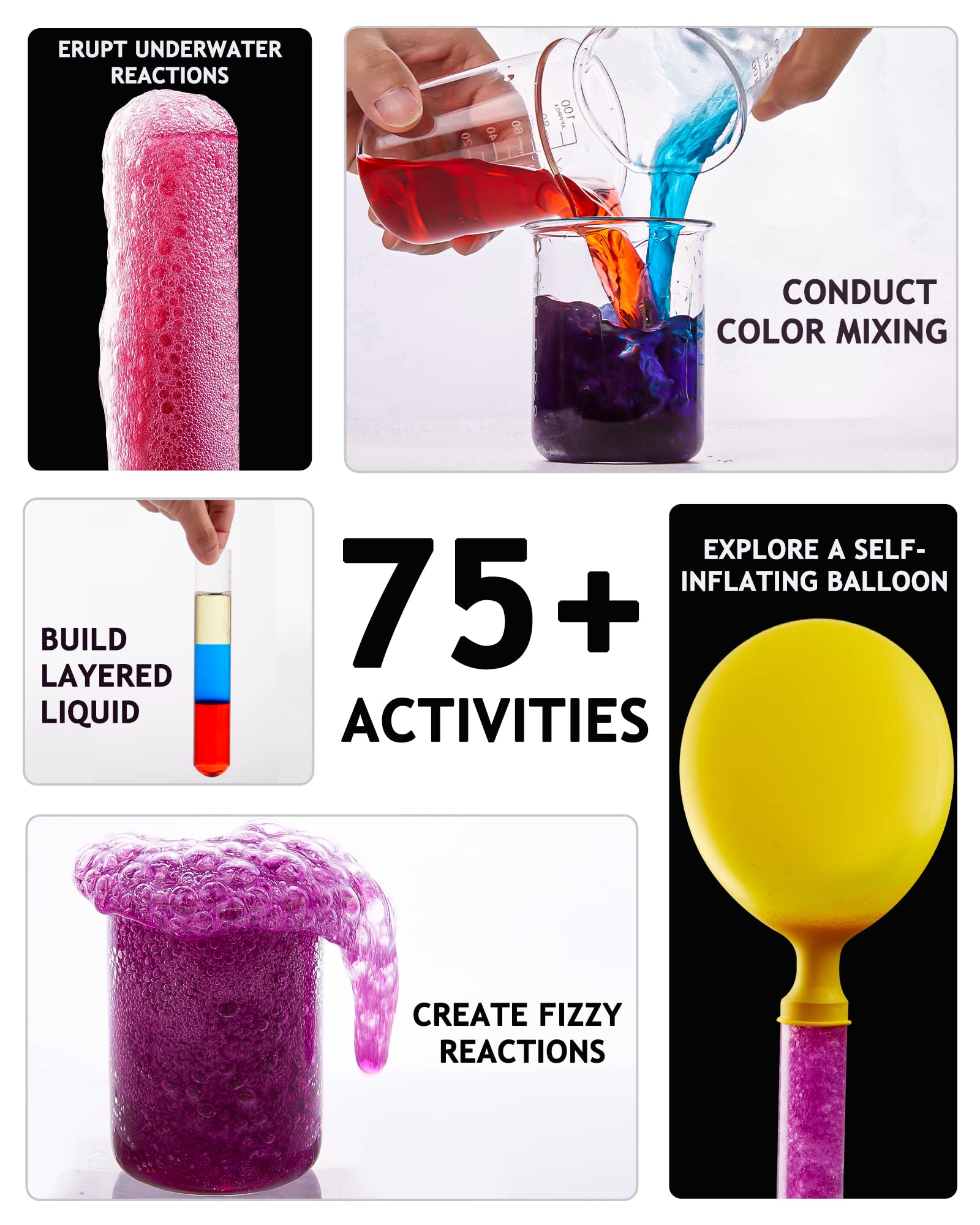Japace fizzing reactions in a kid friendly lab with safe materials