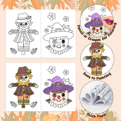 JAPBOR Fall Scarecrow coloring book inside page 2 – varied styles encourage focus.