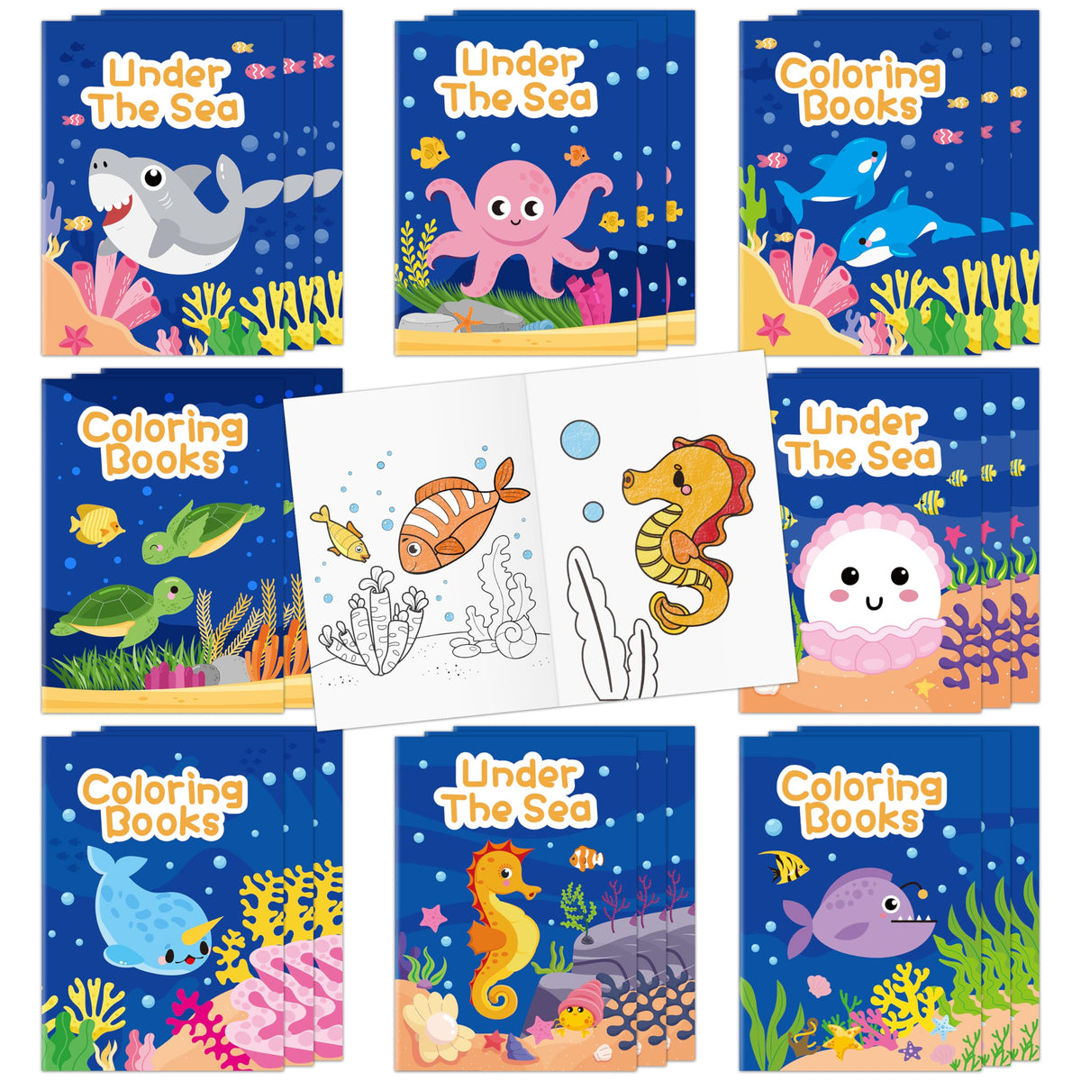 JAPBOR Ocean Animals coloring book set with 24 mini volumes for kids to explore sea life