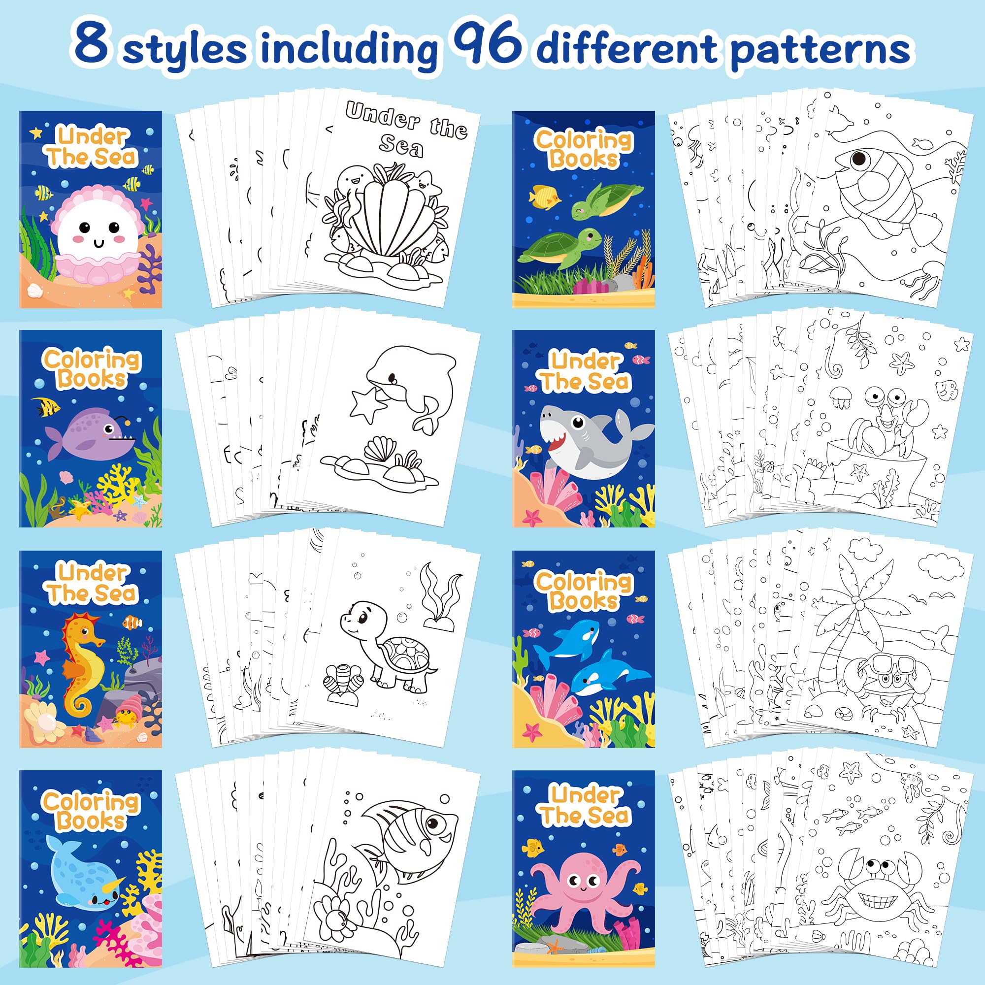 JAPBOR inside pages showing double-sided prints with 96 sea life illustrations