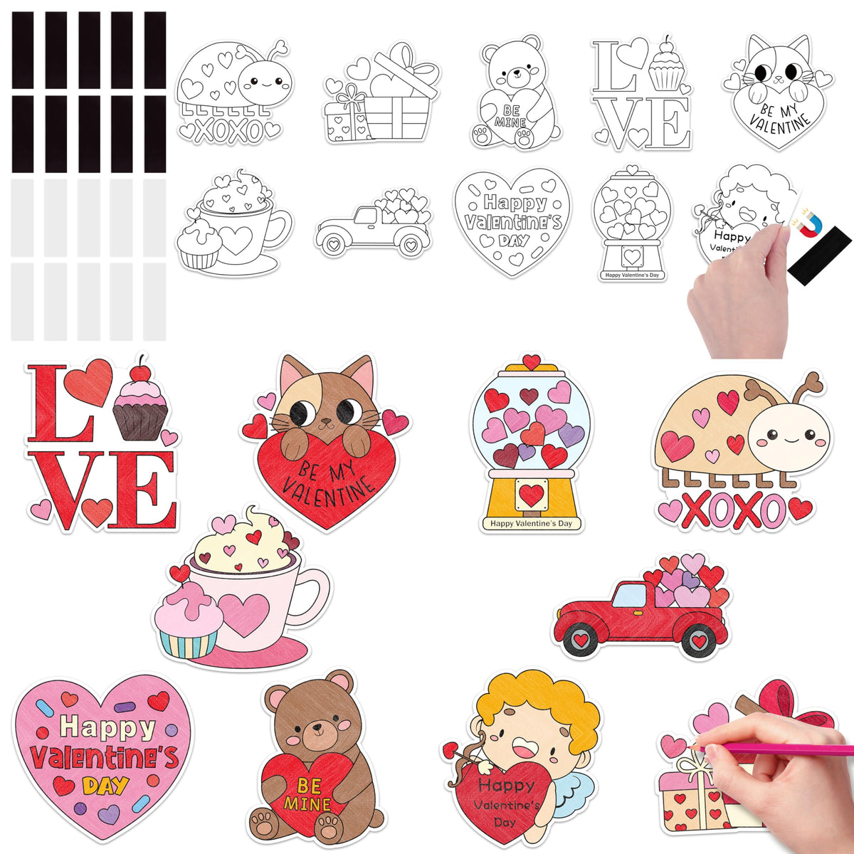 JAPBOR Valentine coloring cards for kids' crafts.