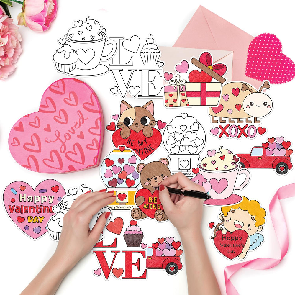 JAPBOR Valentine patterns featuring trucks, gifts, and hearts for creative coloring.