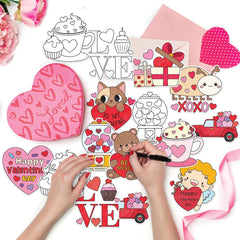JAPBOR Valentine patterns featuring trucks, gifts, and hearts for creative coloring.