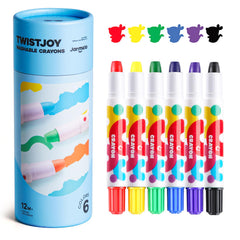 Jar Melo Jumbo Crayons in six colors with TwistJoy design for easy grip.