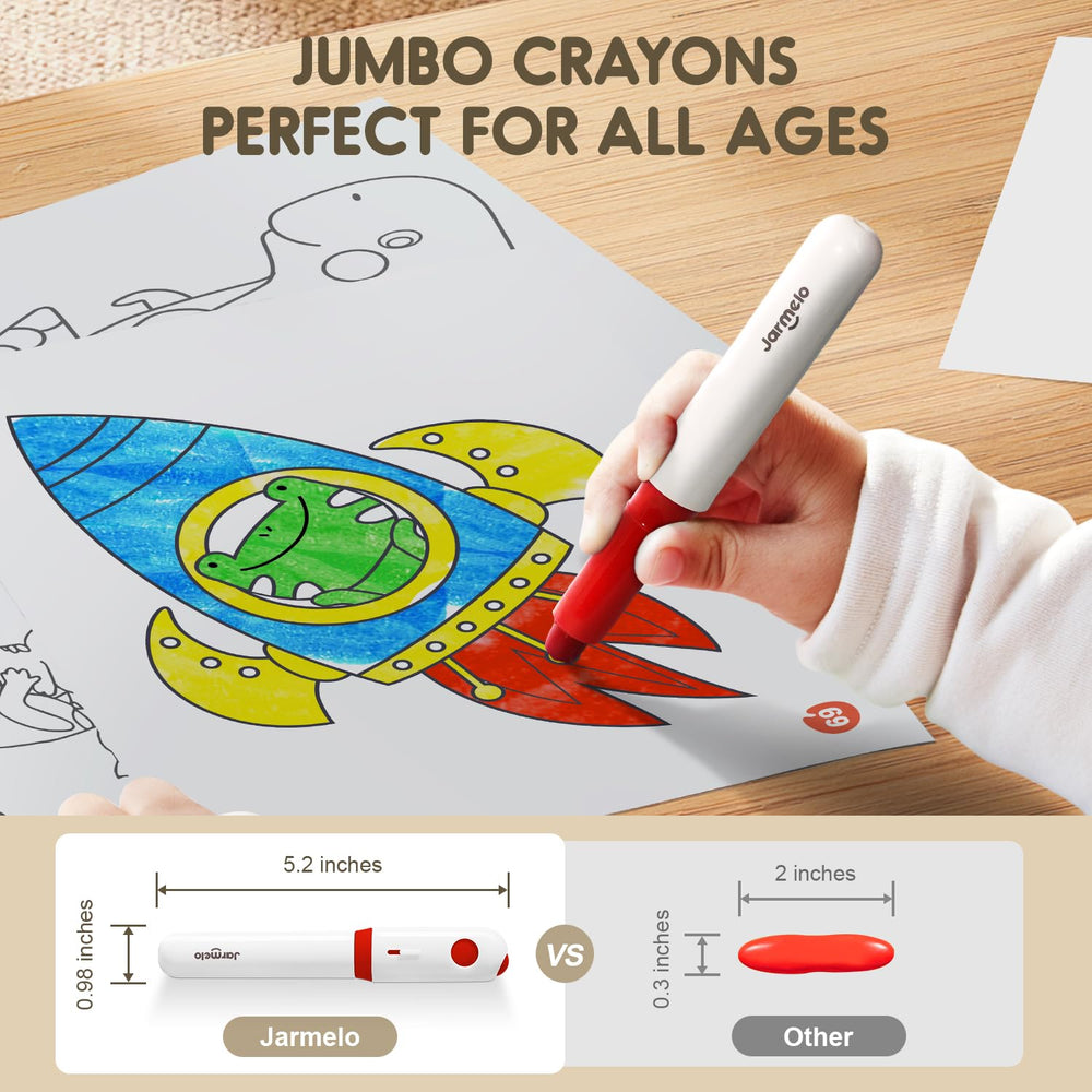 Jar Melo Jumbo crayons feature rotatable design for durable, break-resistant use.