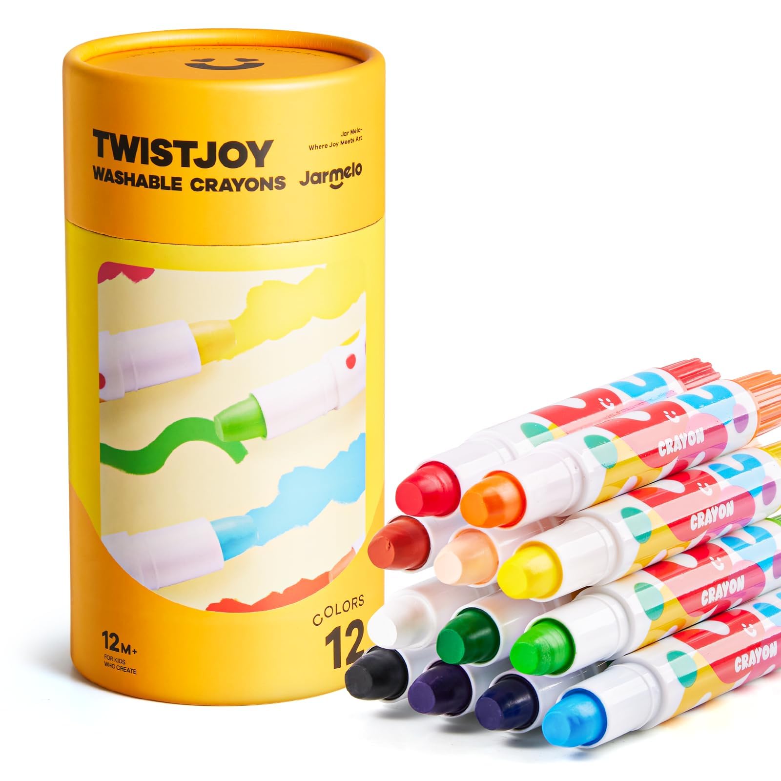 Jar Melo Jumbo Crayons with twist-up shell for tiny hands and durability.
