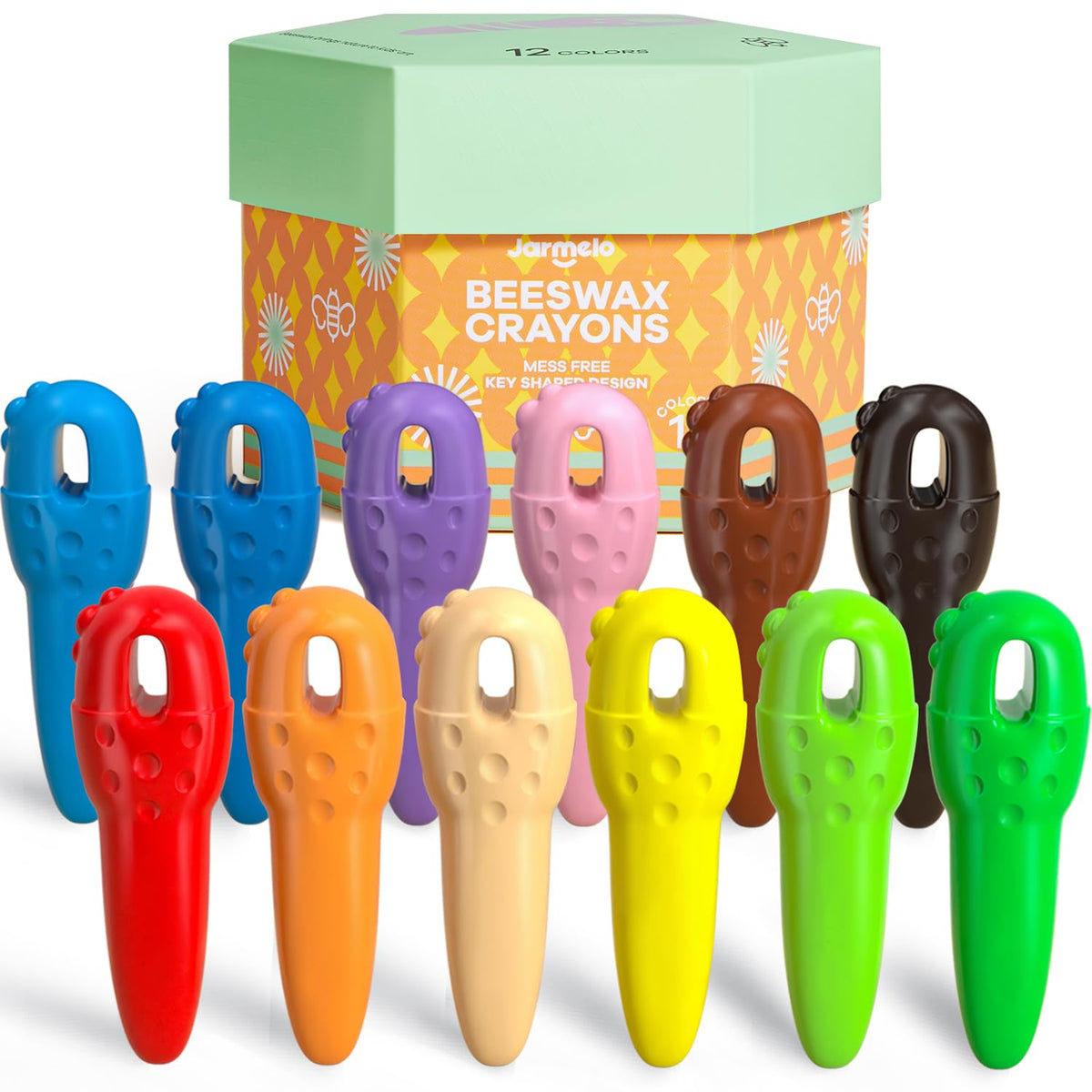 Jar Melo mess-free beeswax crayons close-up showing vibrant colors for toddlers.