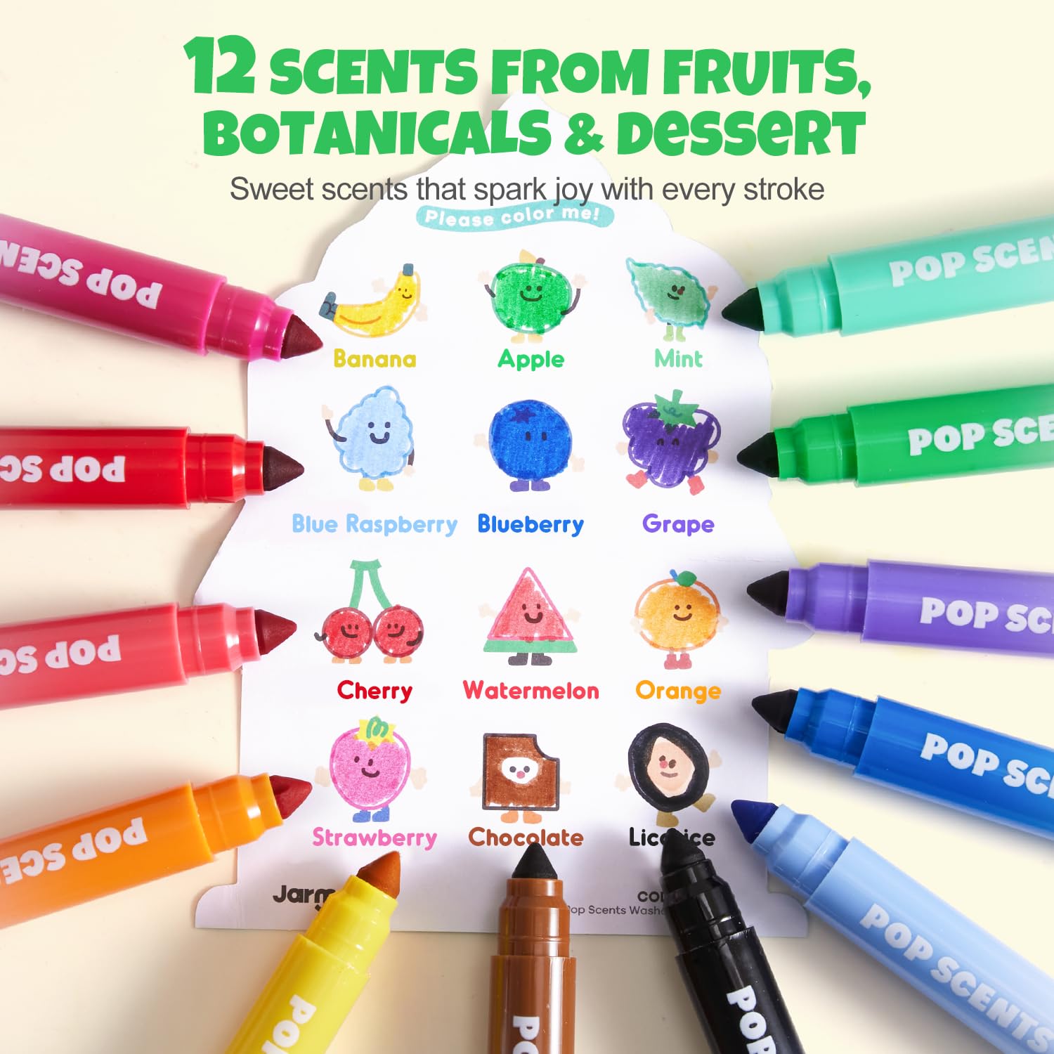 Jar Melo non-toxic formula label visible beside water-based markers for safe play.