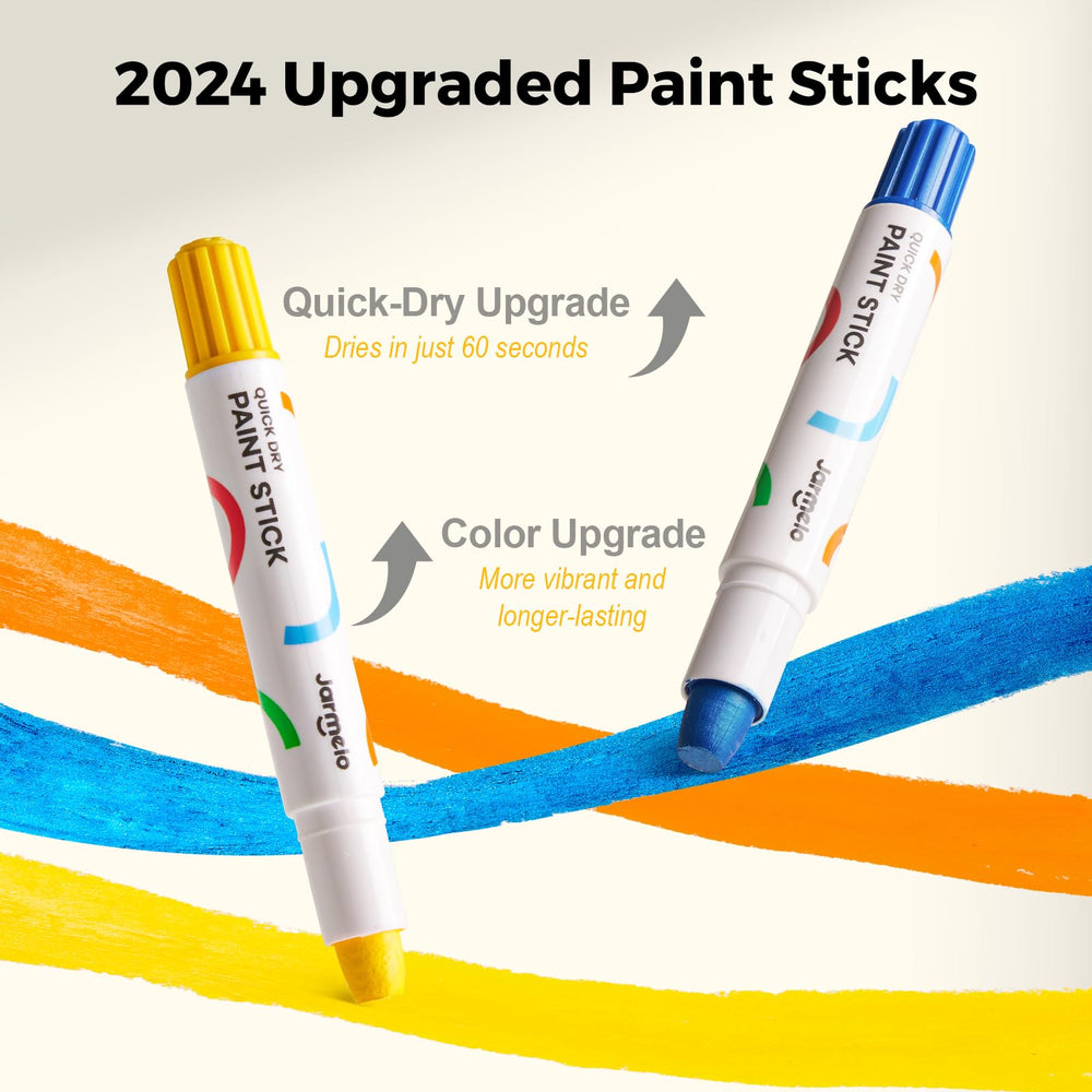 Jar Melo tempera paint sticks dry in about 60 seconds for quick projects.