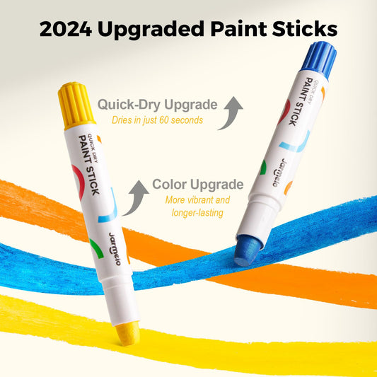Jar Melo tempera paint sticks dry in about 60 seconds for quick projects.