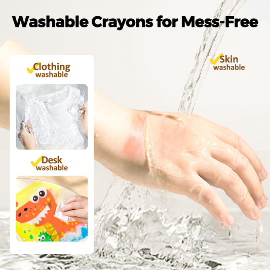 Jar Melo twist-up shell protects crayons and reduces breakage during toddler drawing.