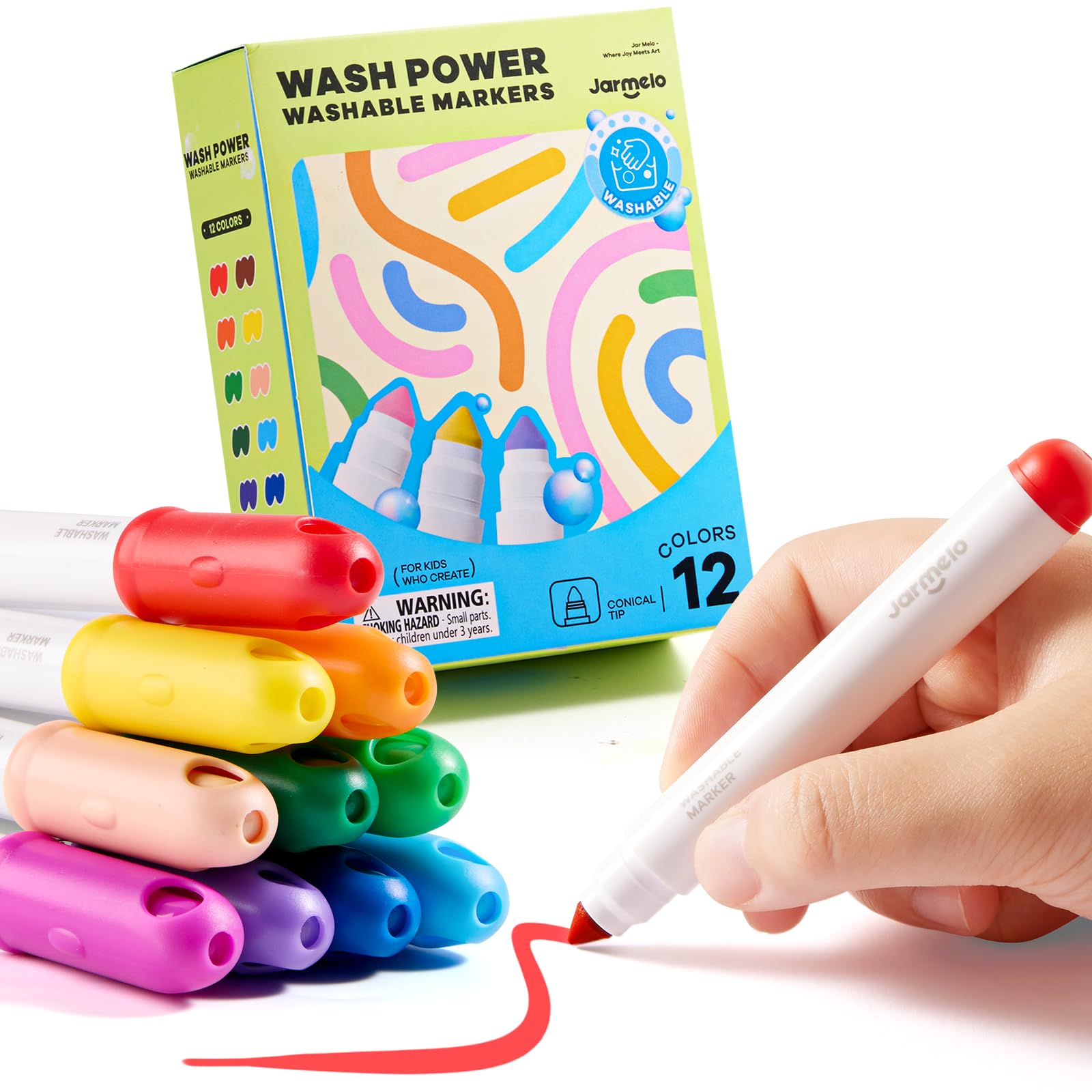 Jar Melo washable markers 12-color pack for mess-free creativity and easy cleanup