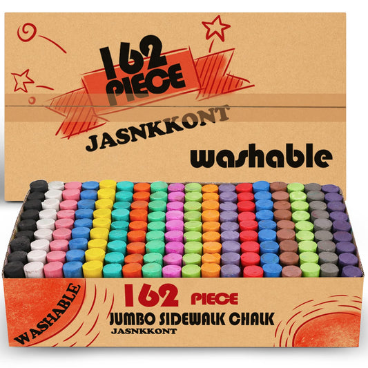 JASNKKONT 162-pack 18-color sidewalk chalk on display for outdoor art.