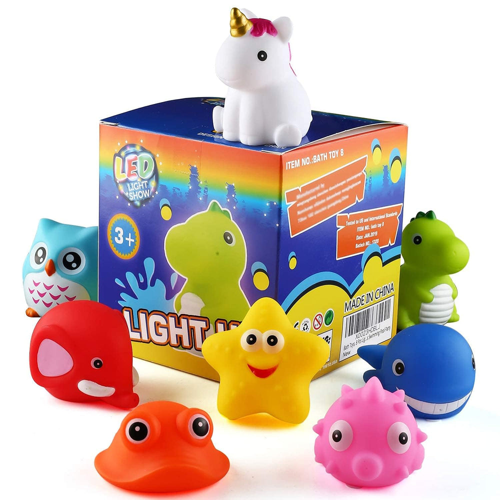 JASNKKONT bath time gifts and party favors featuring light-up animals.