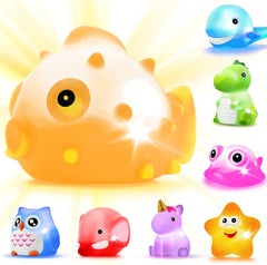 JASNKKONT eight-piece bath toy set with lights for engaging bath time play.
