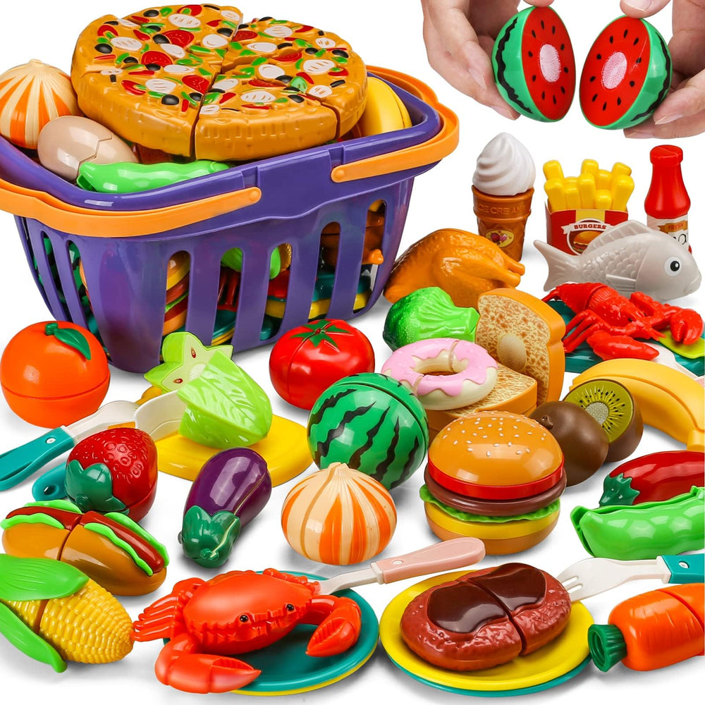JASNKKONT cutting play kitchen set with colorful pretend foods for learning