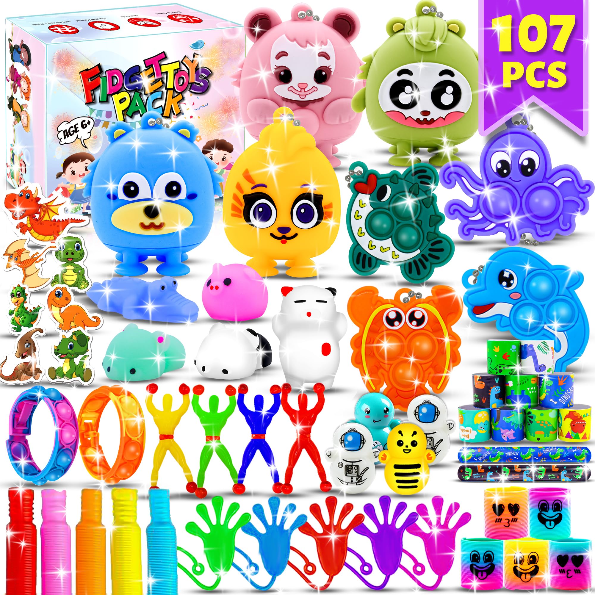 Jasny 107Pcs party favors: variety of fidget toys for classroom prizes.